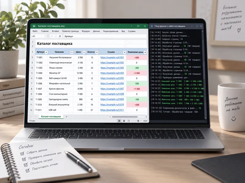 Excel supplier catalog and a data collection script window