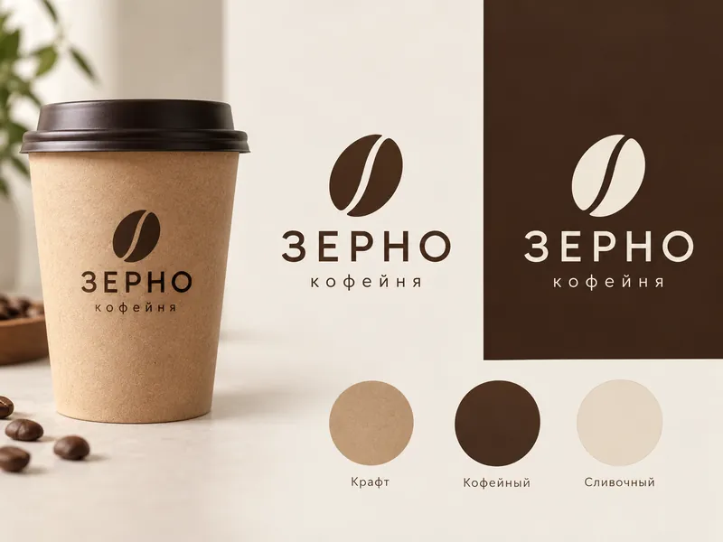 Coffee shop logo on a kraft cup and on a dark background