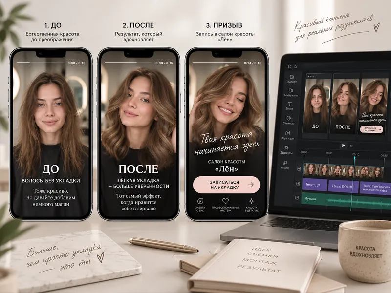 Frames of a vertical beauty salon video on smartphones